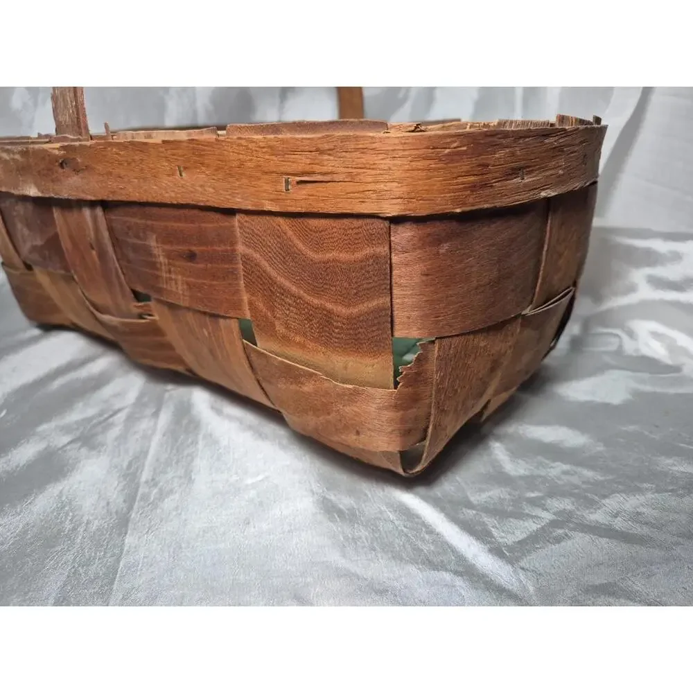 Antique Woven Wood Splint Gathering/Fruit/Market Basket With Handle 9